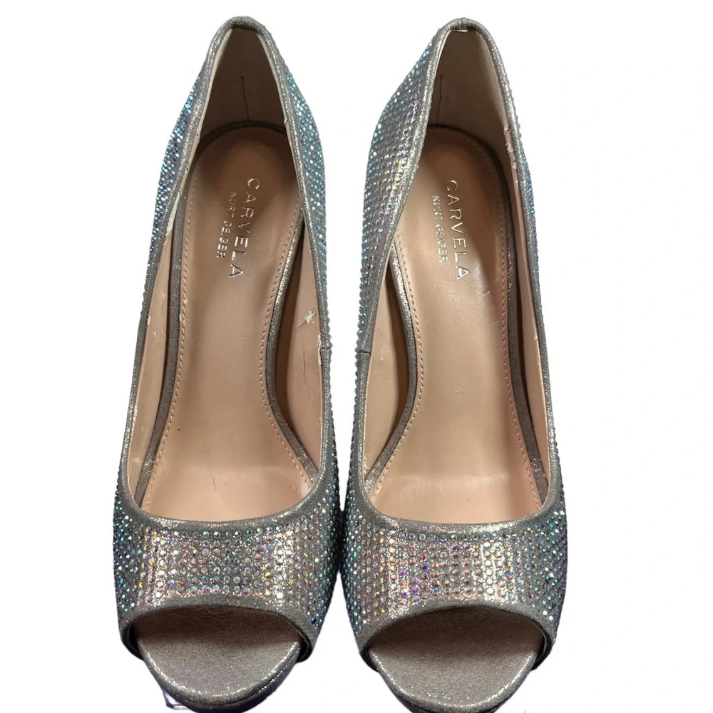 Carvela Kurt Geiger Silver Metallic Lovebird Crystal-embellished Satin Stilettos - Picture 2 of 10